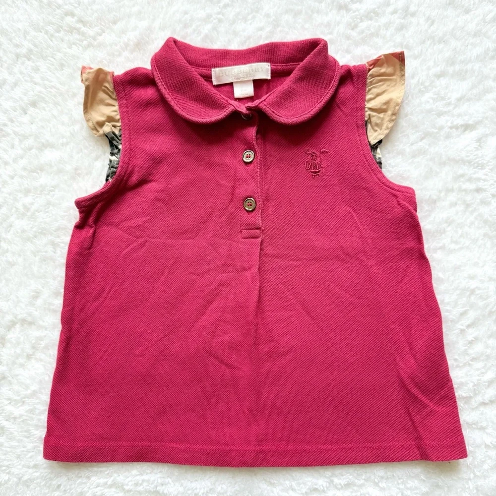 Burberry Polo Shirt Baby Girl 12m Pink Nova Check Tops Authentic